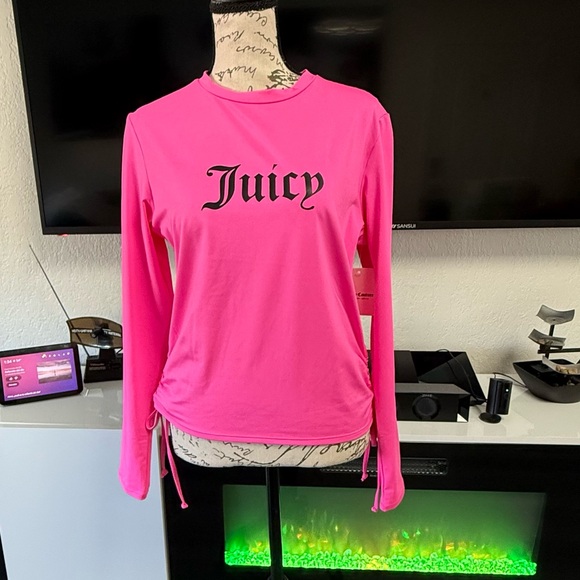 Juicy Couture Tops - NWT Juicy Couture Pink Long Sleeve Rash Guard / Beach Cover-Up - XL
